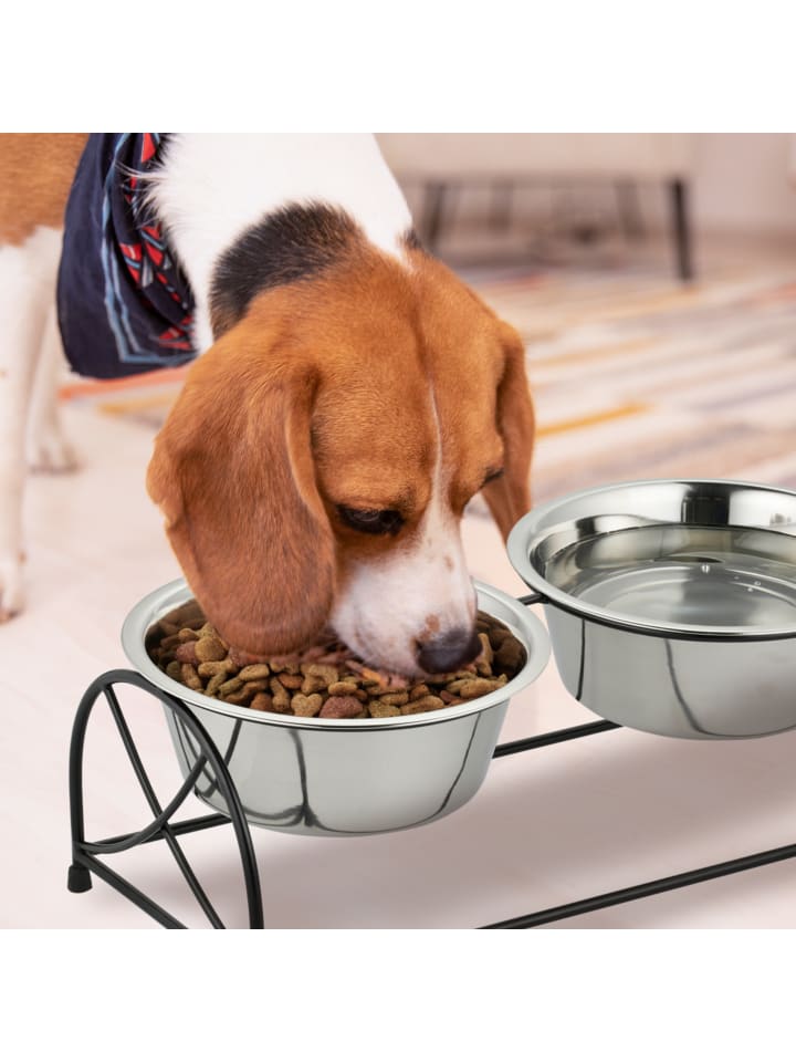 relaxdays Futterstation Hunde in Schwarz/Silber - (B)42,5 x (H)15,5 x (T)19,5 cm günstig kaufen onesize