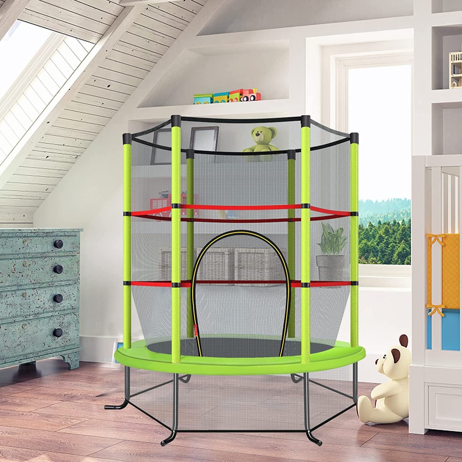 COSTWAY Gartentrampolin, Ø 165,00 cm, mit Sicherheitsnetz, bis 45KG
