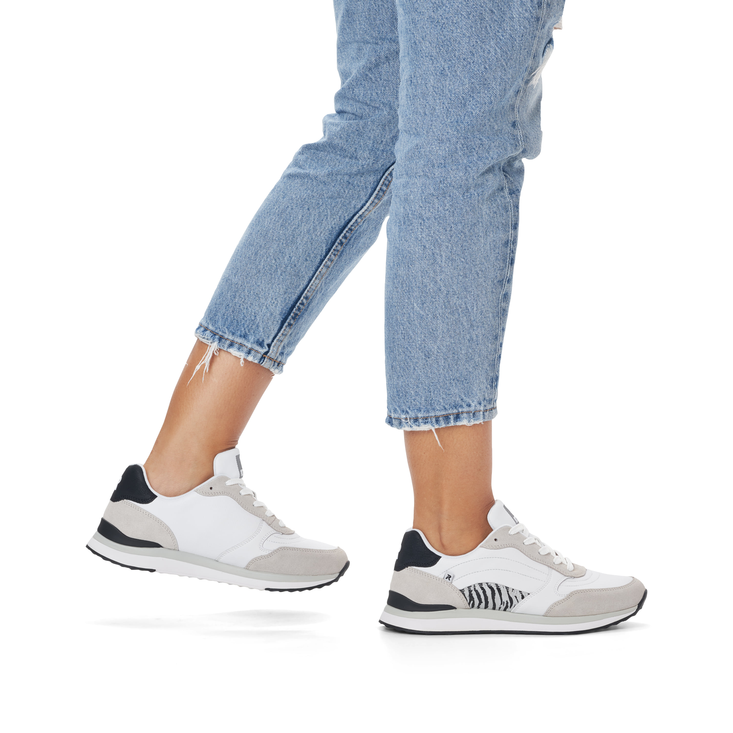 Rieker Damen Sneaker Low swan-white arctic-grey zebra