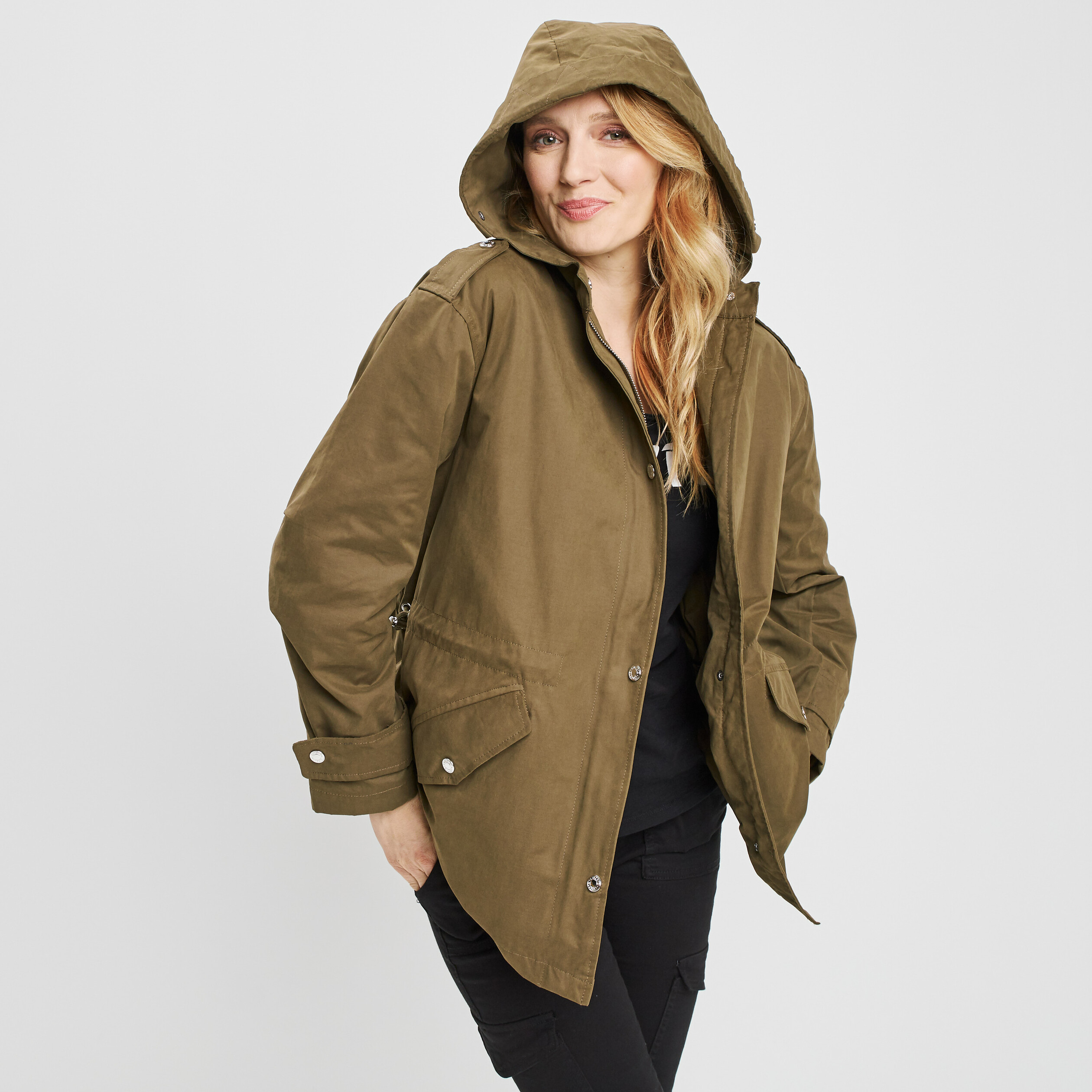 Parka droite à capuche vert kaki femme | La Halle