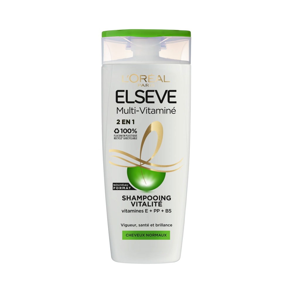 L'Oréal Paris Elseve Multi-Vitaminé Shampoing revitalisant 2 en 1 cheveux normaux enrichi en vitamines e + pp + b5
