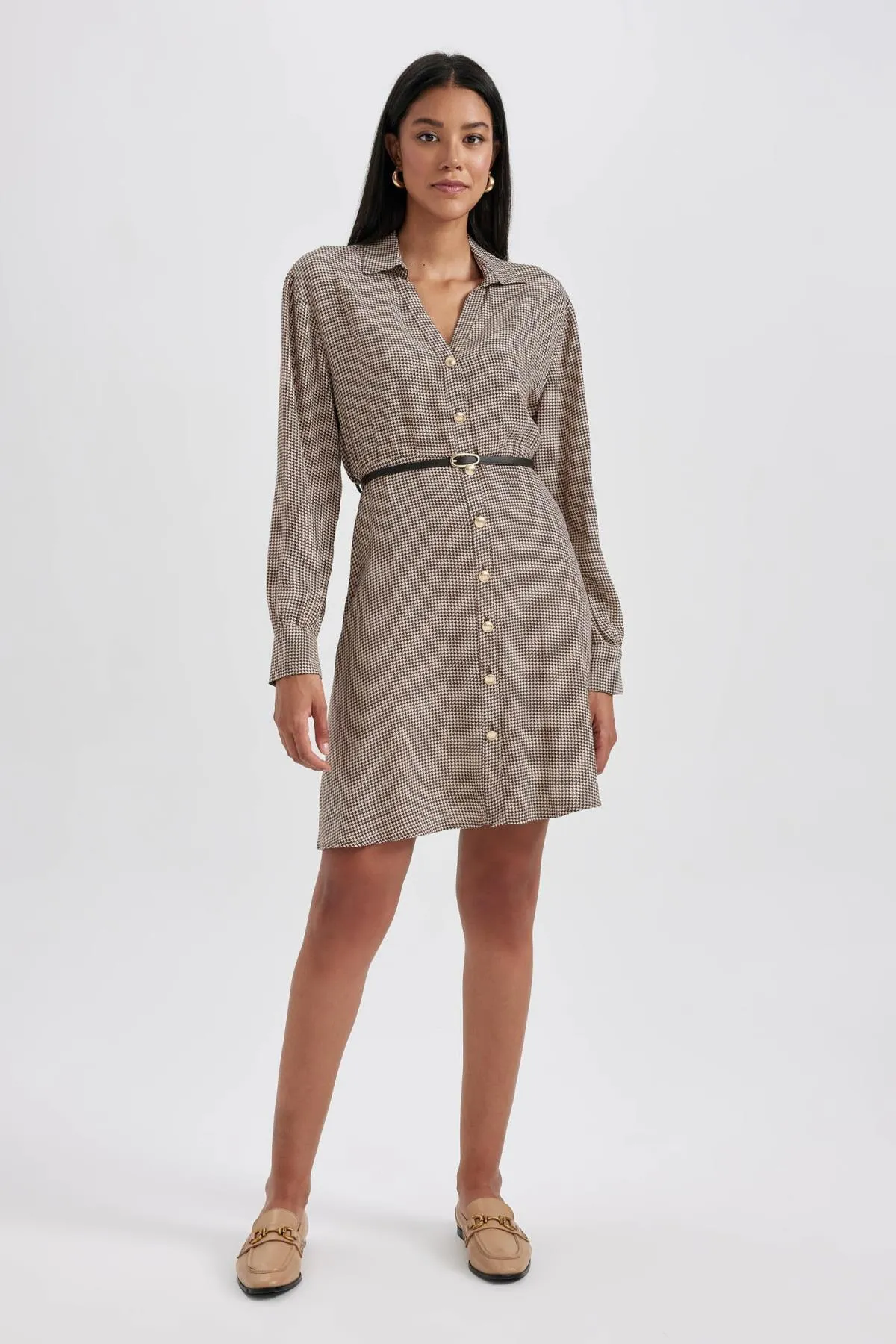 DeFacto  Hemd Revers Crowbar Twill Mini Langarm Kleid B3471ax23au