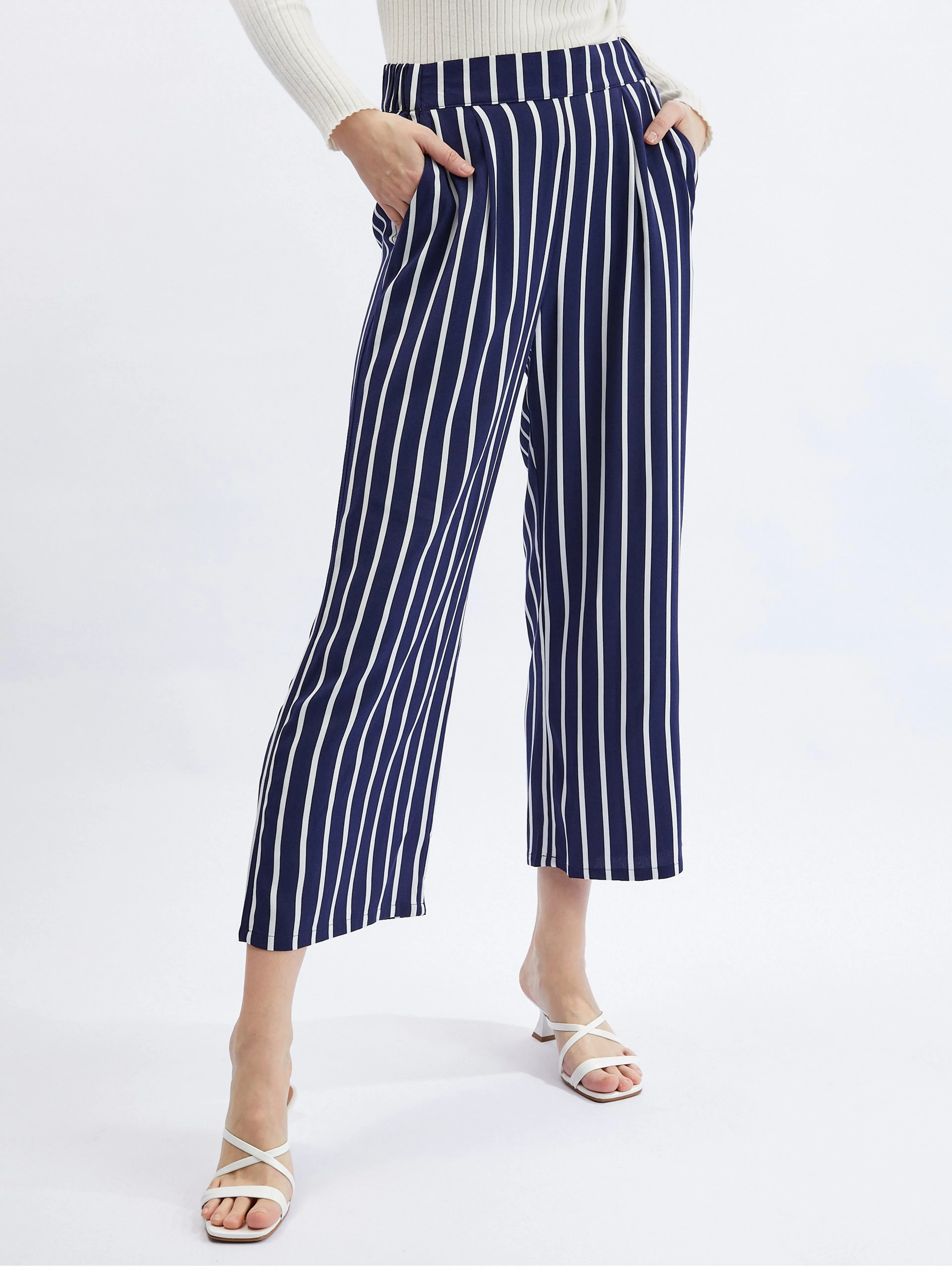Dunkelblaue gestreifte Damen-Culottes ORSAY