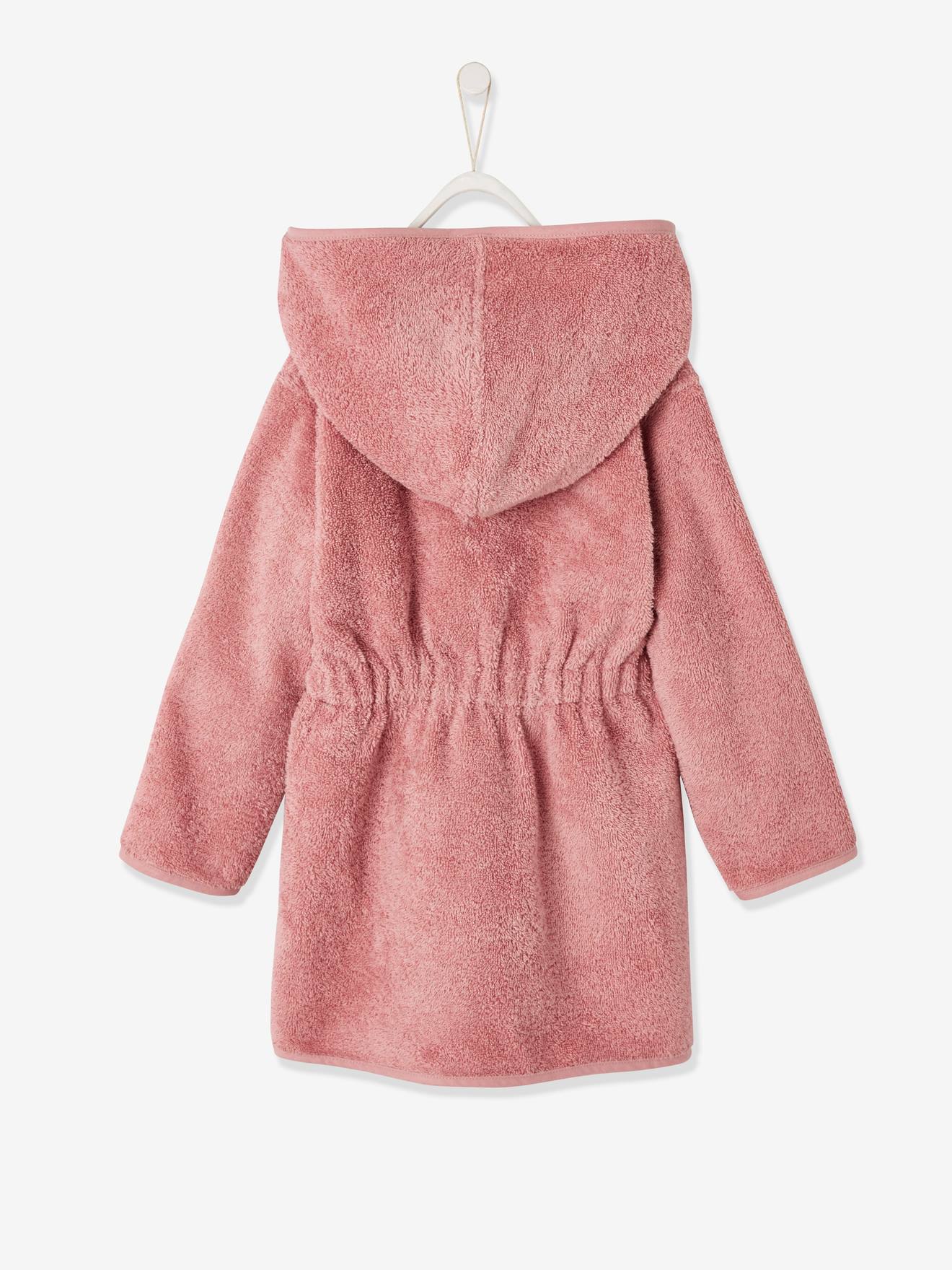 Peignoir de bain enfant à capuche vieux rose