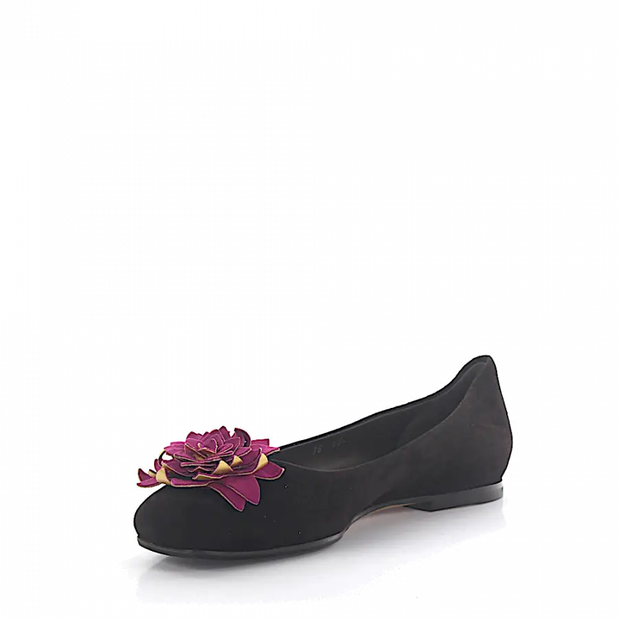 Unützer - Ballerinas 6841 Veloursleder braun Zierblume lila gold - braun