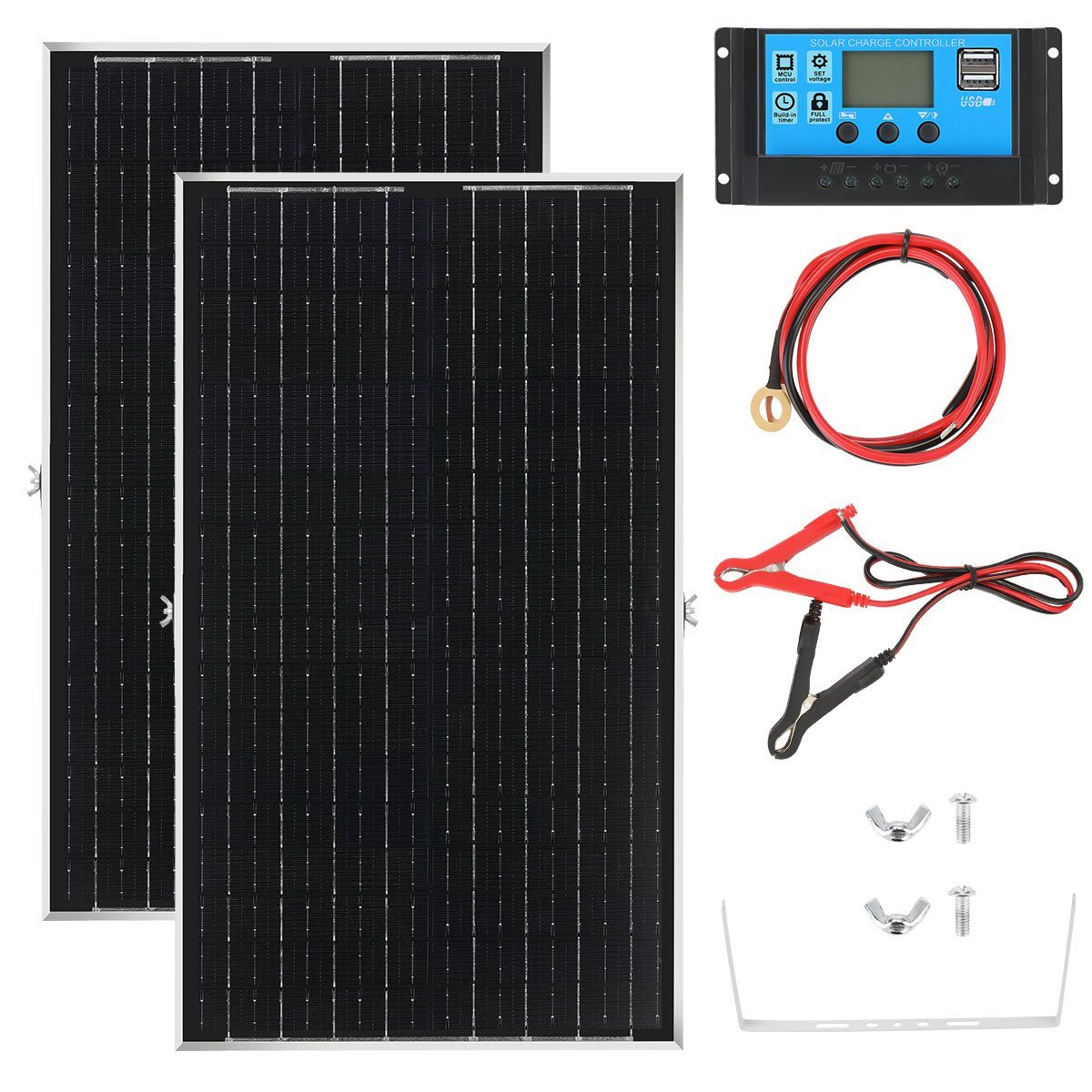 oyajia Solaranlage 60 Watt 18V Solar Set 10A Laderegler Montagewinkel Solaranlage Kit, inkl. 2x 30W Solaranlage Balkonkraftwerk Aluminiumrahmen Photovoltaik