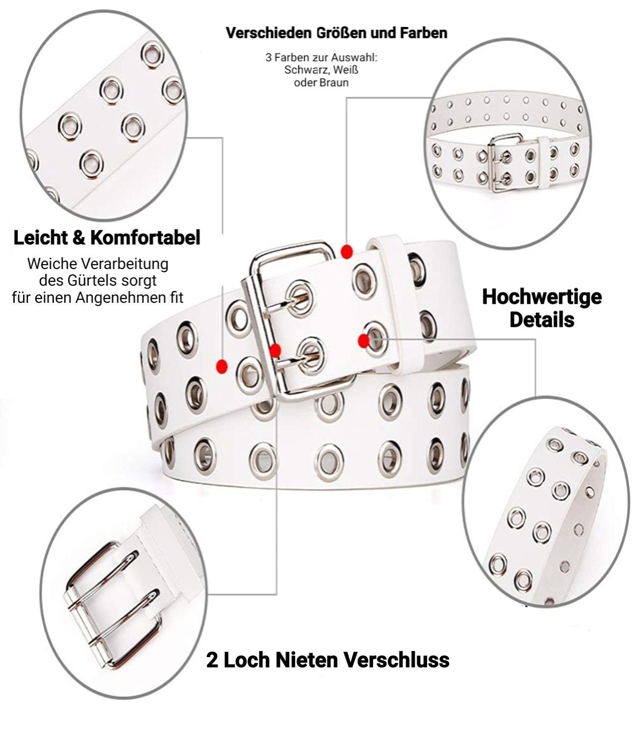 LOFTY Ledergürtel Damengürtel, Nietengürtel, Herren Gürtel Hochwertige Verarbeitung