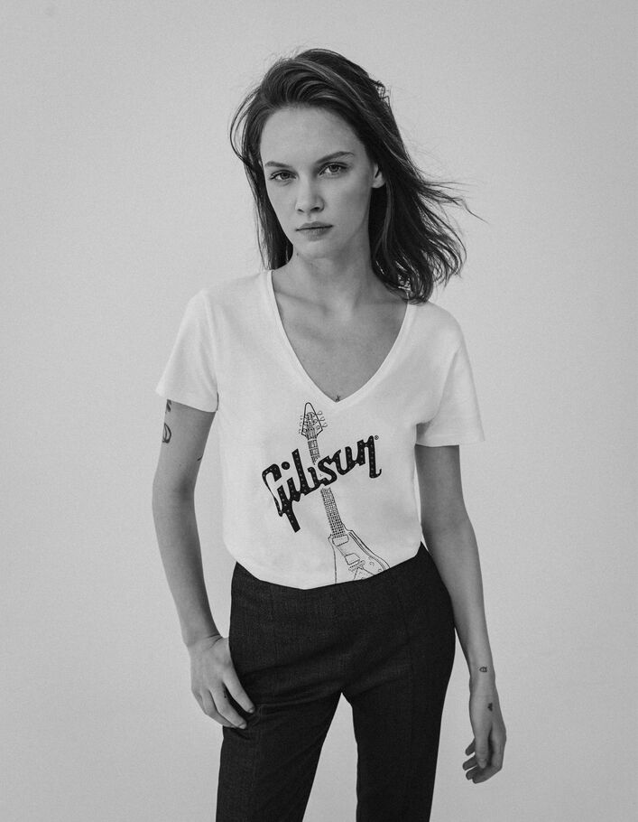 Tee-shirt blanc guitare électrique GIBSON Femme