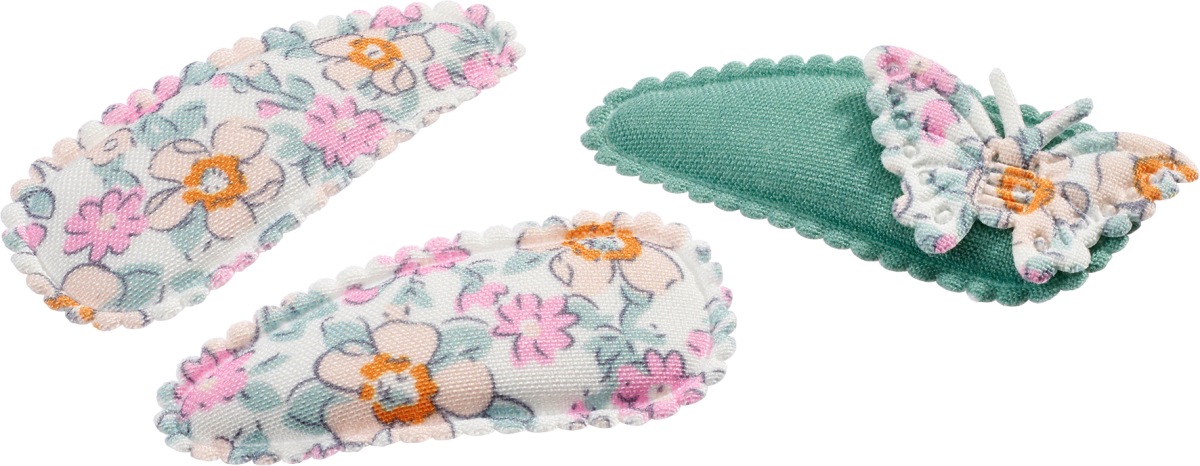 Haarclips Textil Blümchen & Schmetterling, 3 St