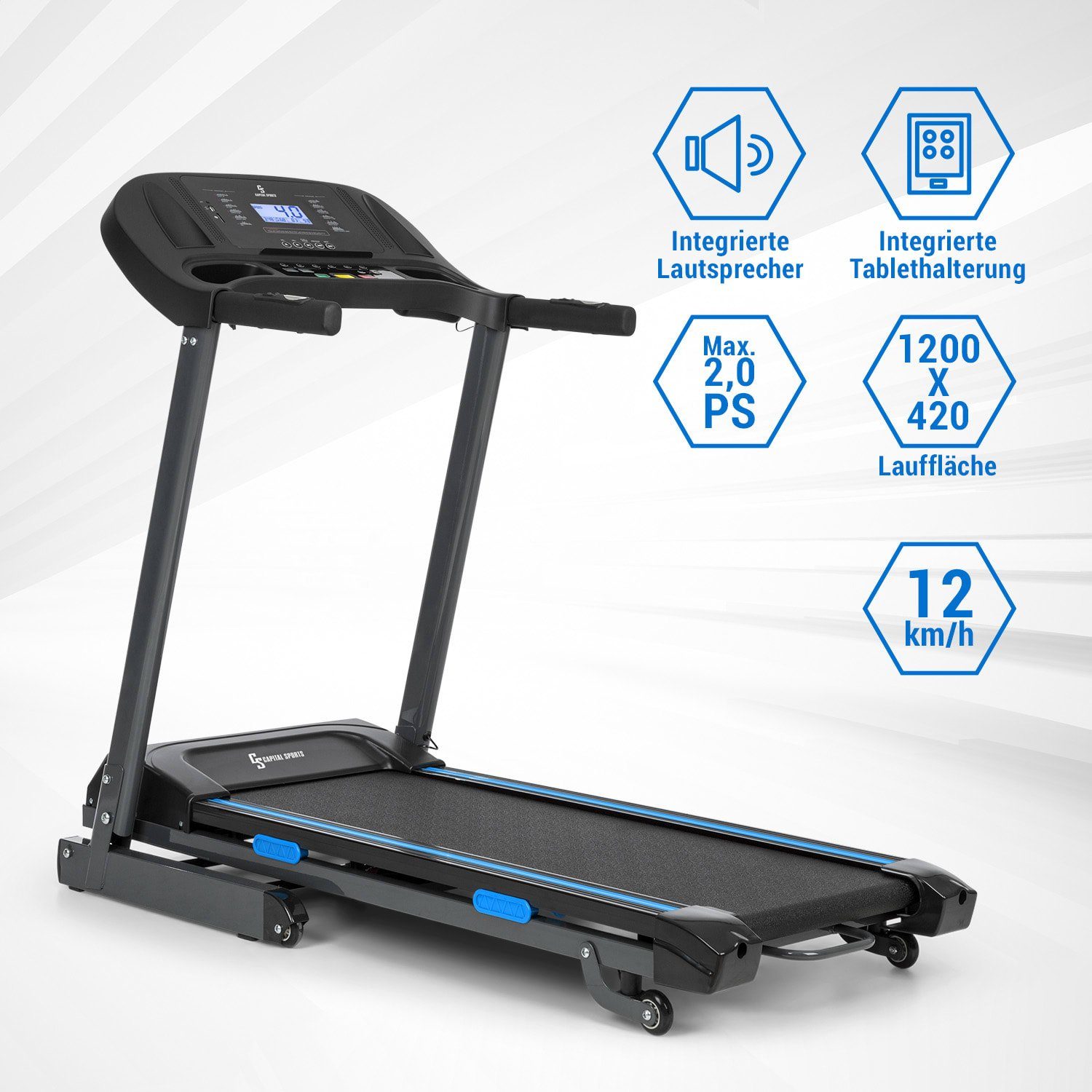 Capital Sports Laufband Pacemaker F120 Laufband 2,0PS selbstschmierend 4P-AntiShock Suspension