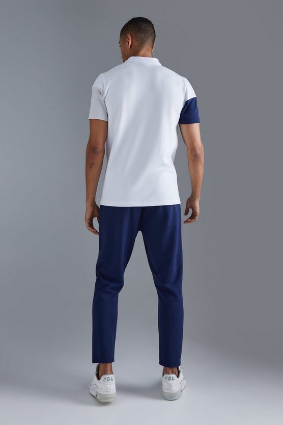 Kurzärmliges Slim-Fit Colorblock Poloshirt mit 1/4 Reißverschluss