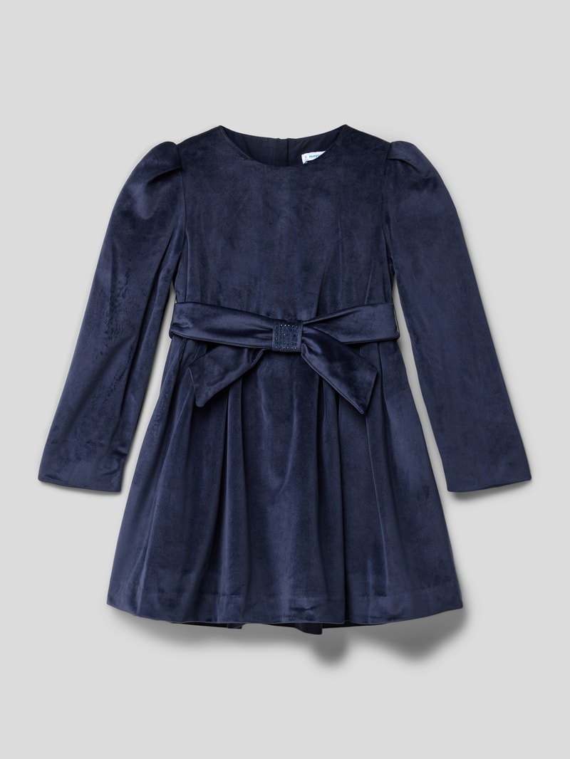 Knielanges Kleid mit Taillengürtel in marineblau