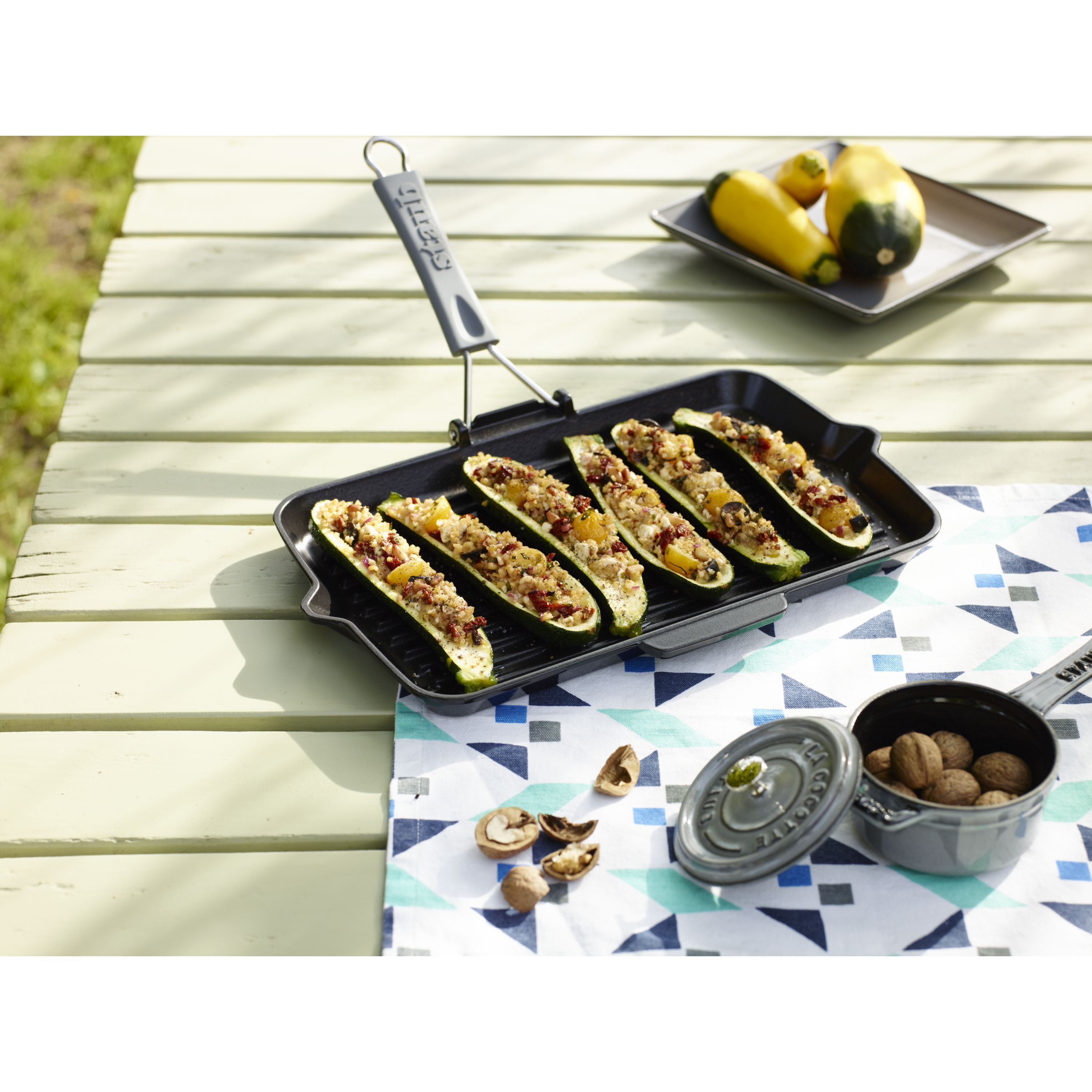 Grillpfanne mit Ausgießnase 34 x 21 cm, Gusseisen, Schwarz