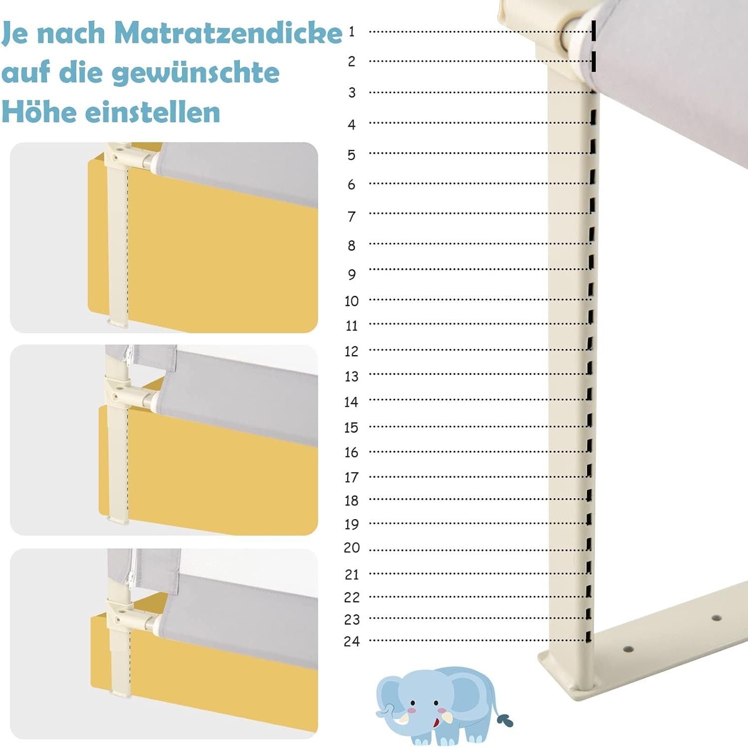 KOMFOTTEU Bettschutzgitter Babybettgitter, mit Doppelschlos(145cm, Bär)