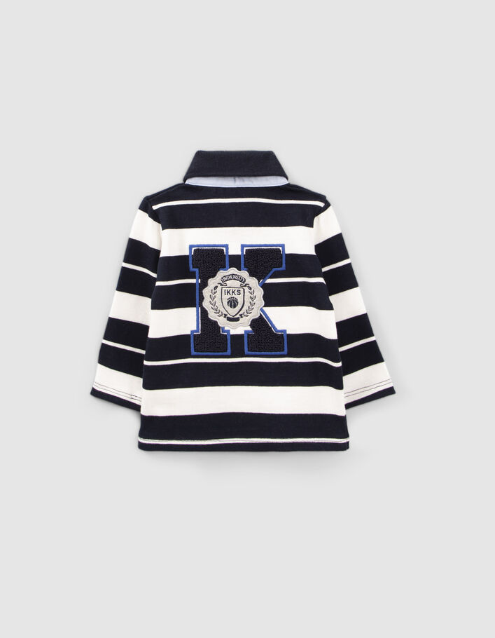 Polo marine bio rayures écrues brodé dos bébé garçon