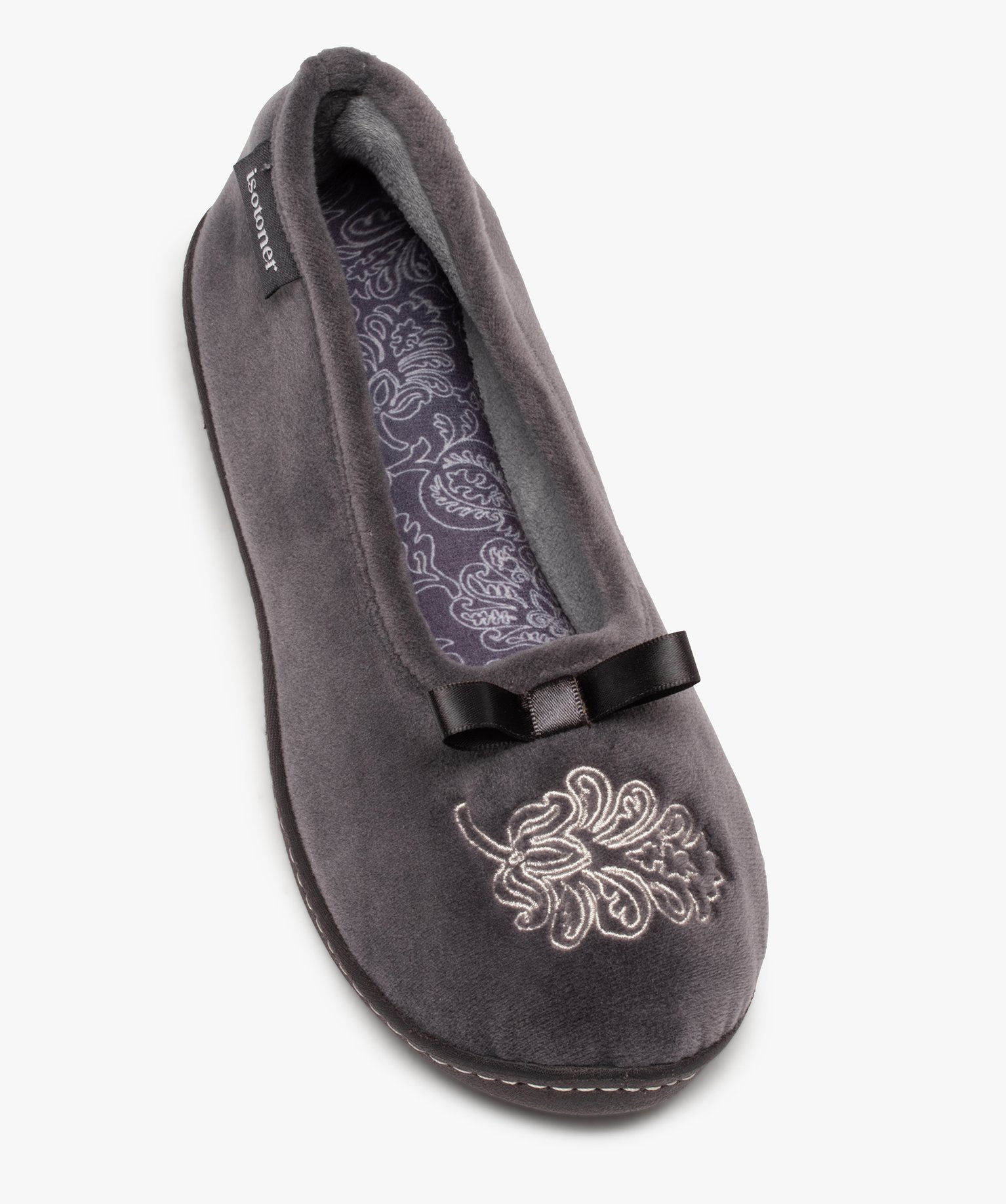 Chaussons femme ballerines confort en velours - Isotoner gris | GEMO