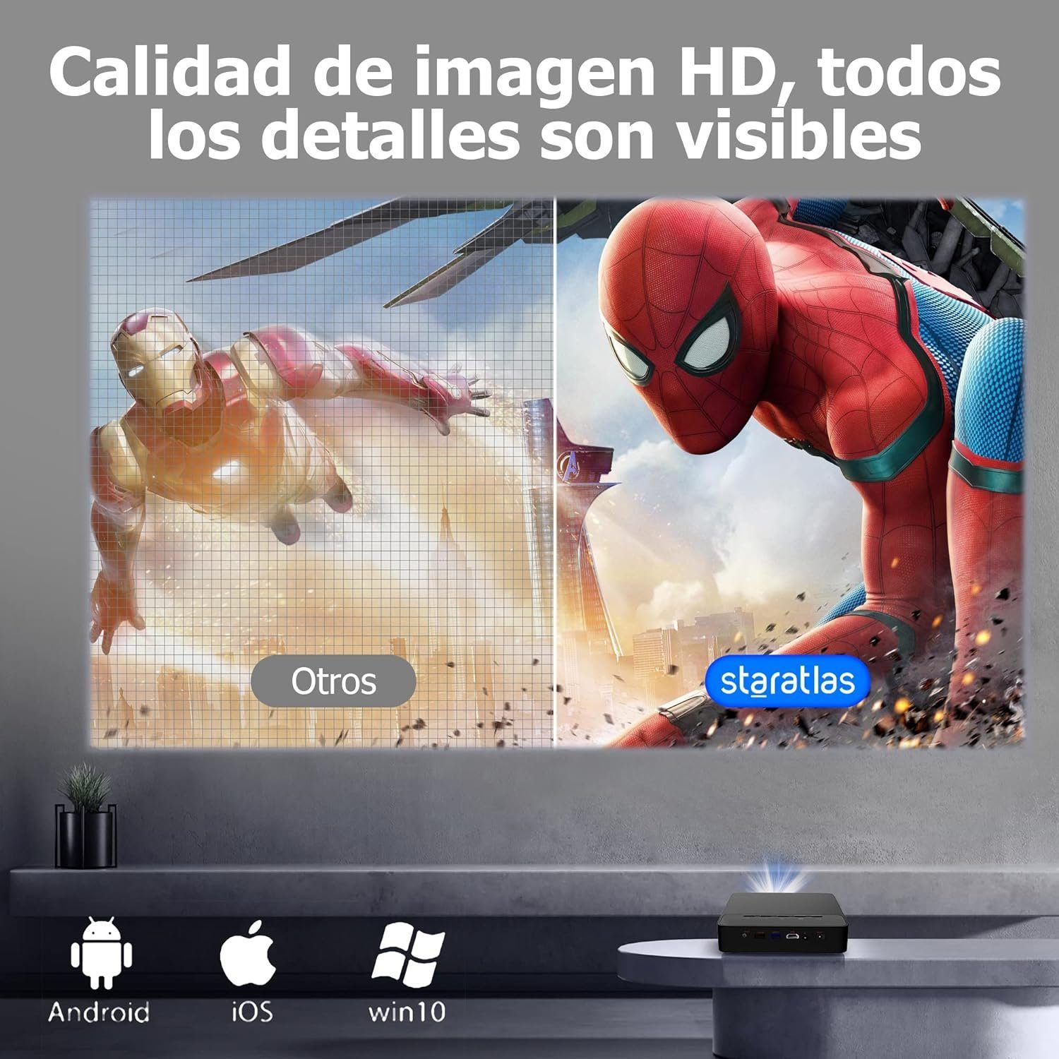 staratlas Portabler Projektor (3840 x 2160 px, 4K Mini Beamer WiFi 6 Android Netflix YouTube, Bluetooth 150 Lumen)