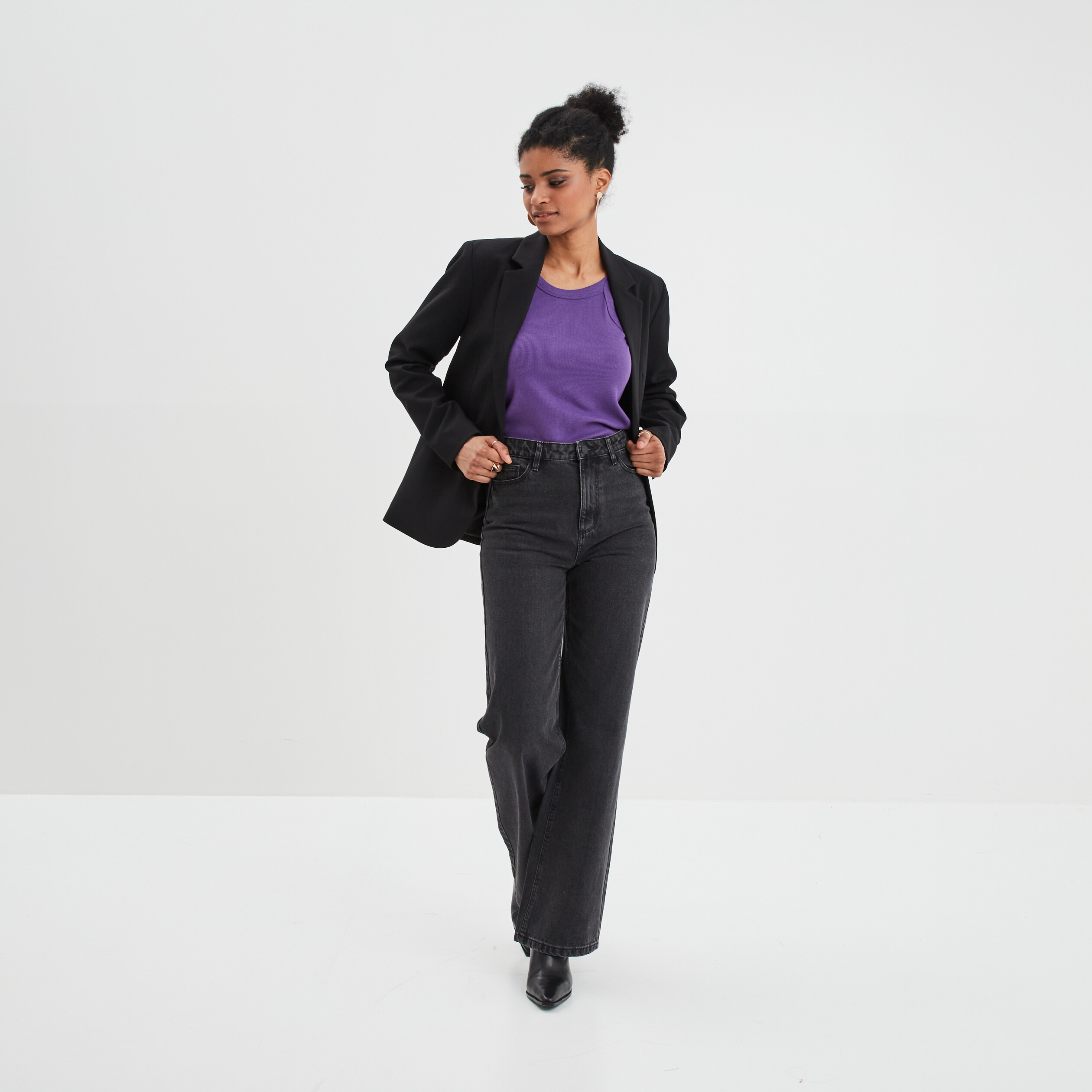Débardeur côtelé encolure américaine violet femme | La Halle