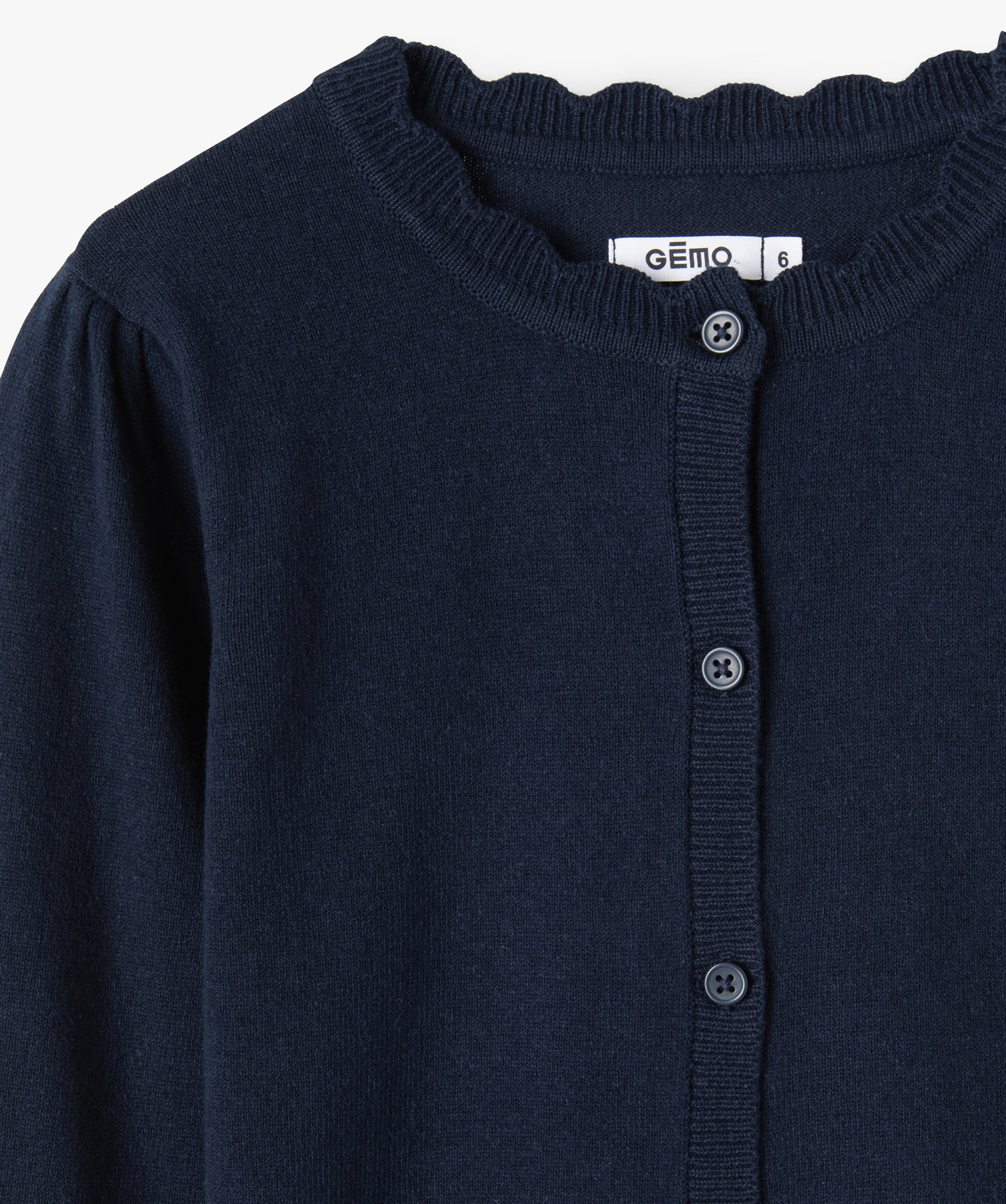 Gilet fille en maille fine à col fantaisie marine | GEMO