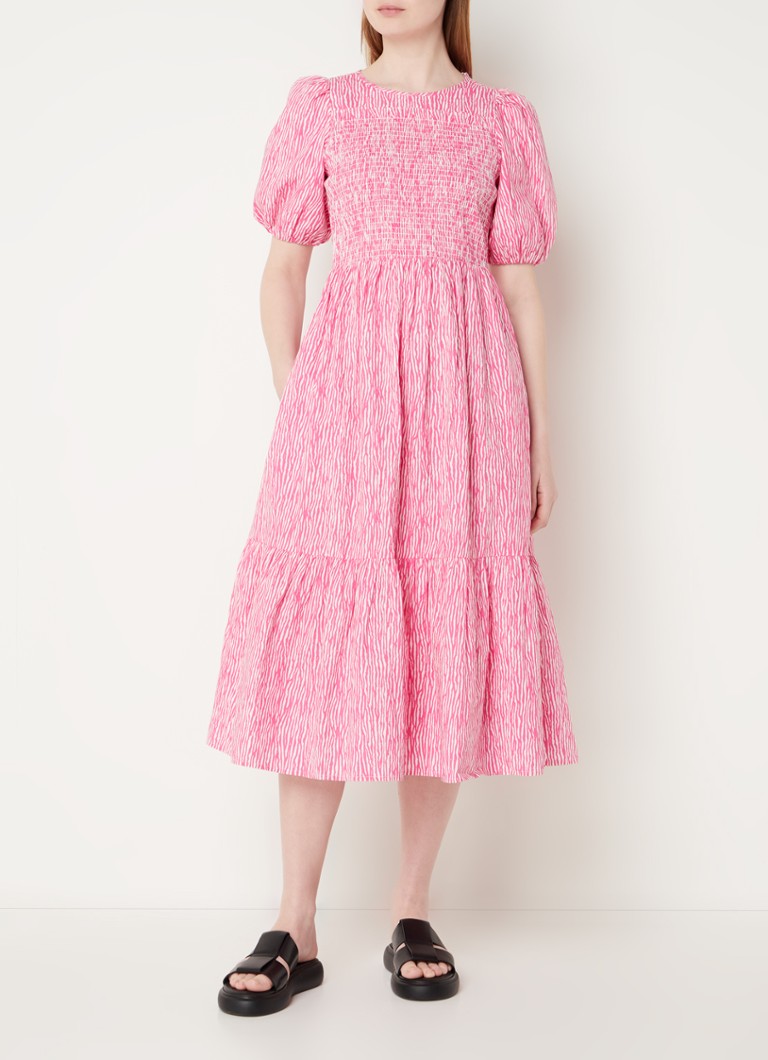 Whistles Midi dress with zebra print and puff sleeves