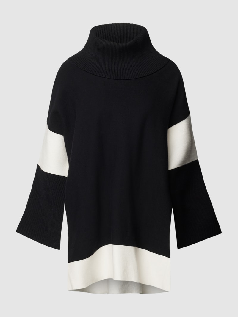 Poncho mit Kontrastbesatz in schwarz
