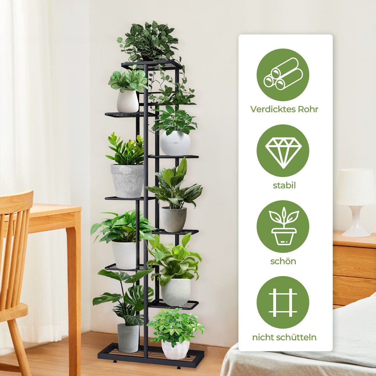 MULISOFT Pflanzentreppe (Schmiedeeisernes Blumenregal, 8 Schichten 9 Töpfe), Home Balkon Dekoration Indoor Outdoor Blumenständer