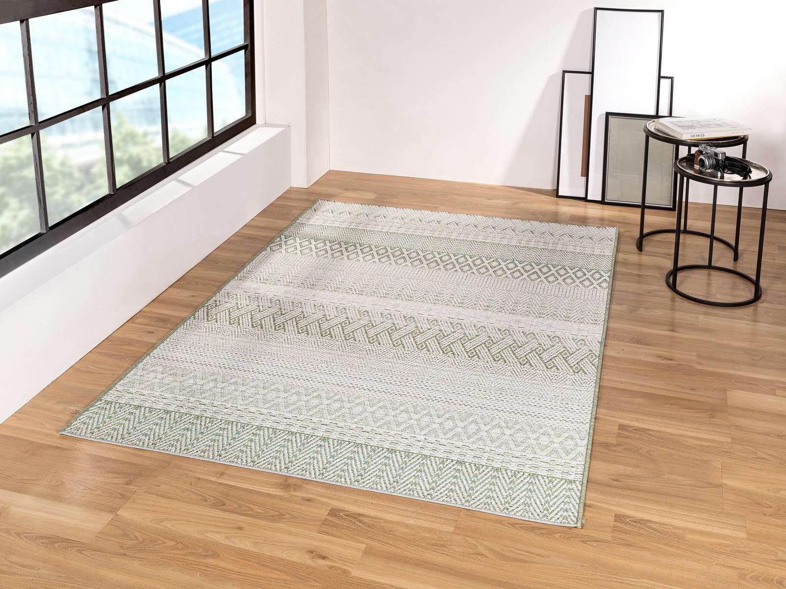 Teppich In & Outdoor Teppich Brandon 98003 Ethno, TaraCarpet, rechteckig, Höhe: 6 mm, sisal optik grün Wohnzimmer Terrasse Garten Balkon Küche 80x150 cm