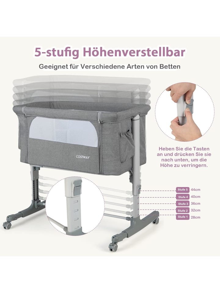 COSTWAY 3 in 1 Beistellbett in Grau günstig kaufen onesize