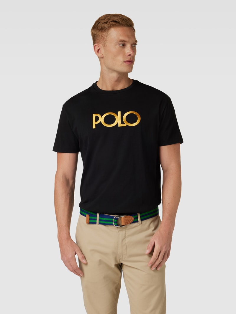 T-Shirt mit Label-Stitching in schwarz