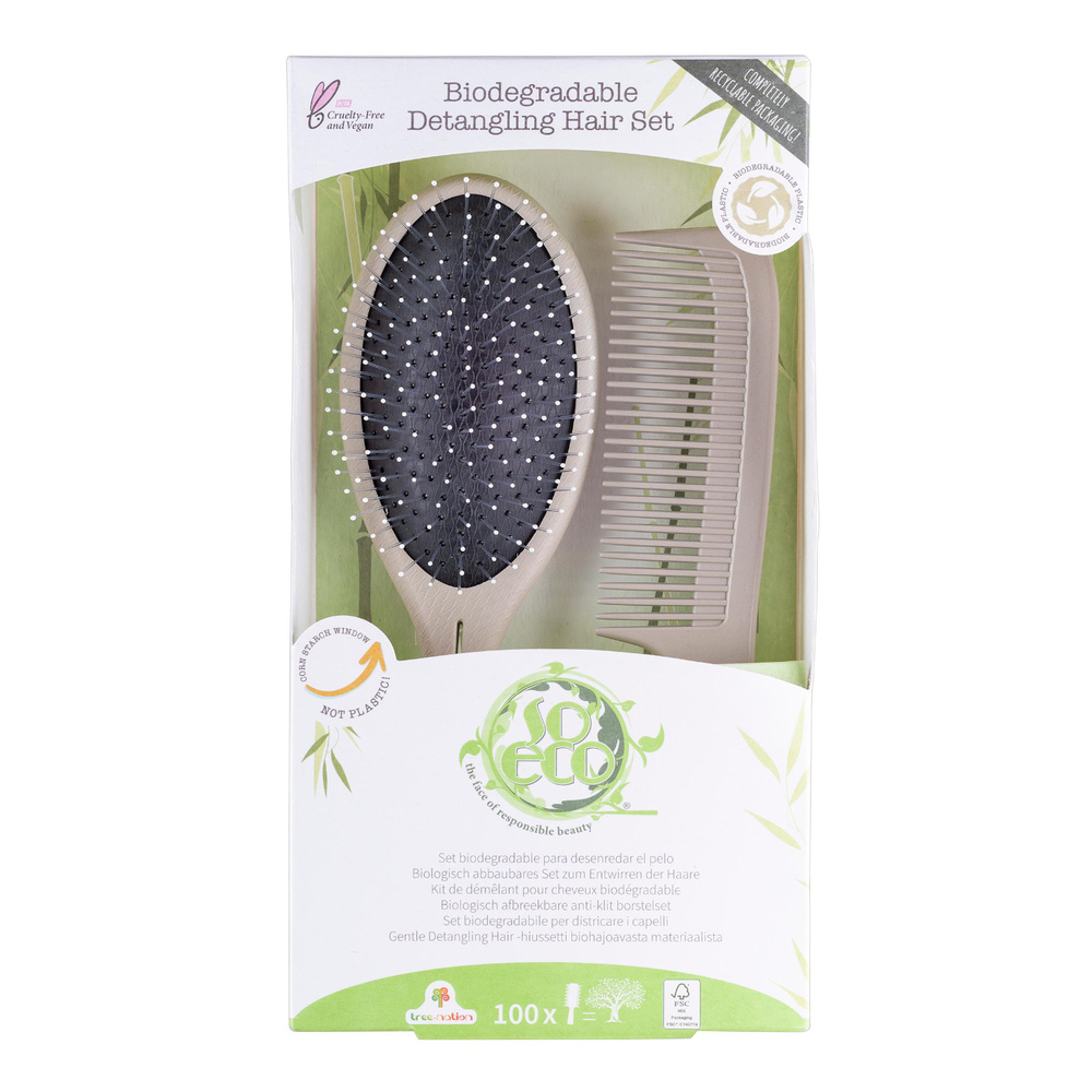 so eco Set de coiffure Brosse et Peigne Naturels Set de Coiffure