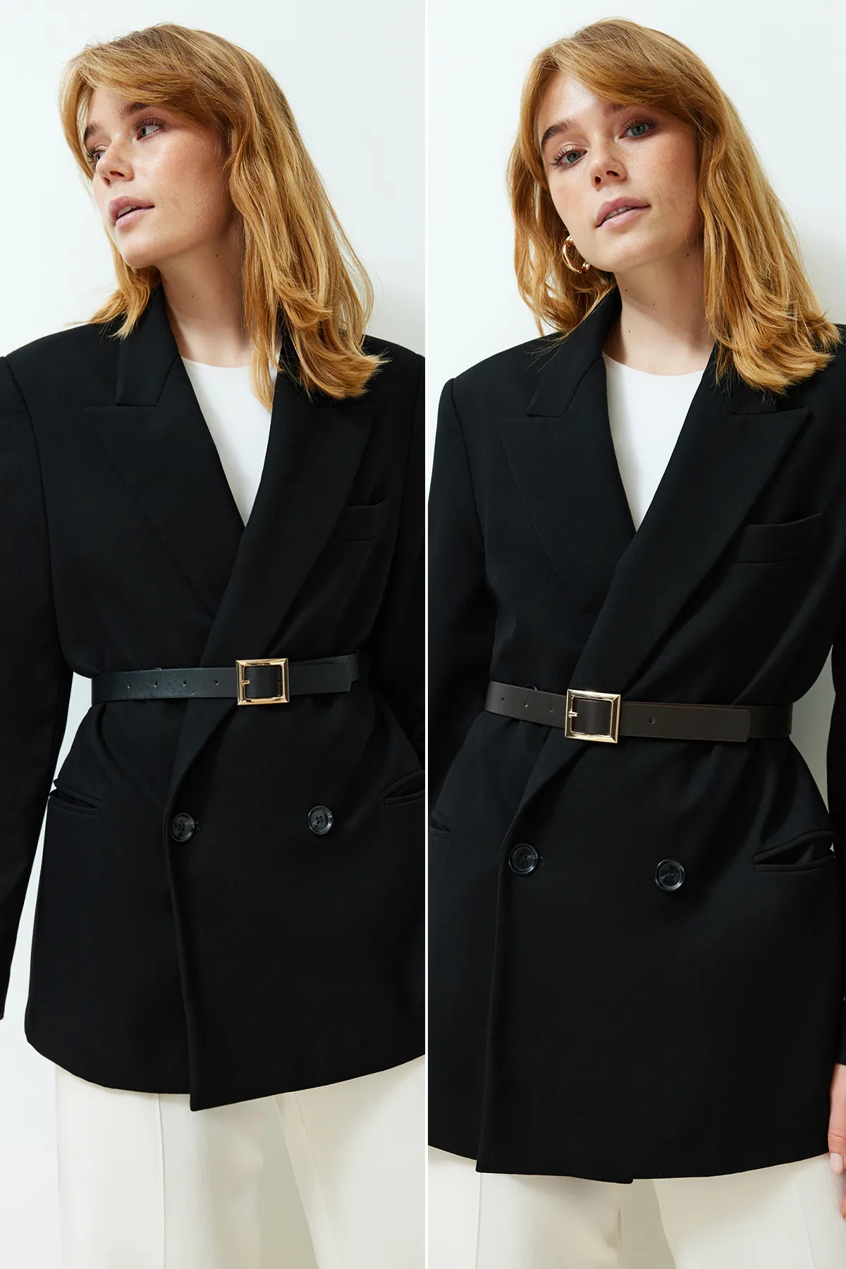 Trendyol Collection  Schwarz-Brauner 2er-Pack Damengürtel mit Schnalle TWOSS24KE00001
