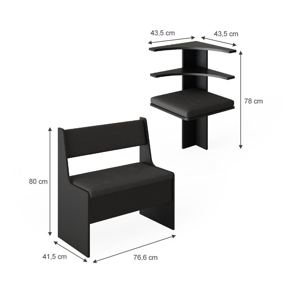 Vicco Sitzgruppe Eckbankgruppe ROMAN Schwarz, (Set, 3-tlg., 2-er Set), Truhenfunktion