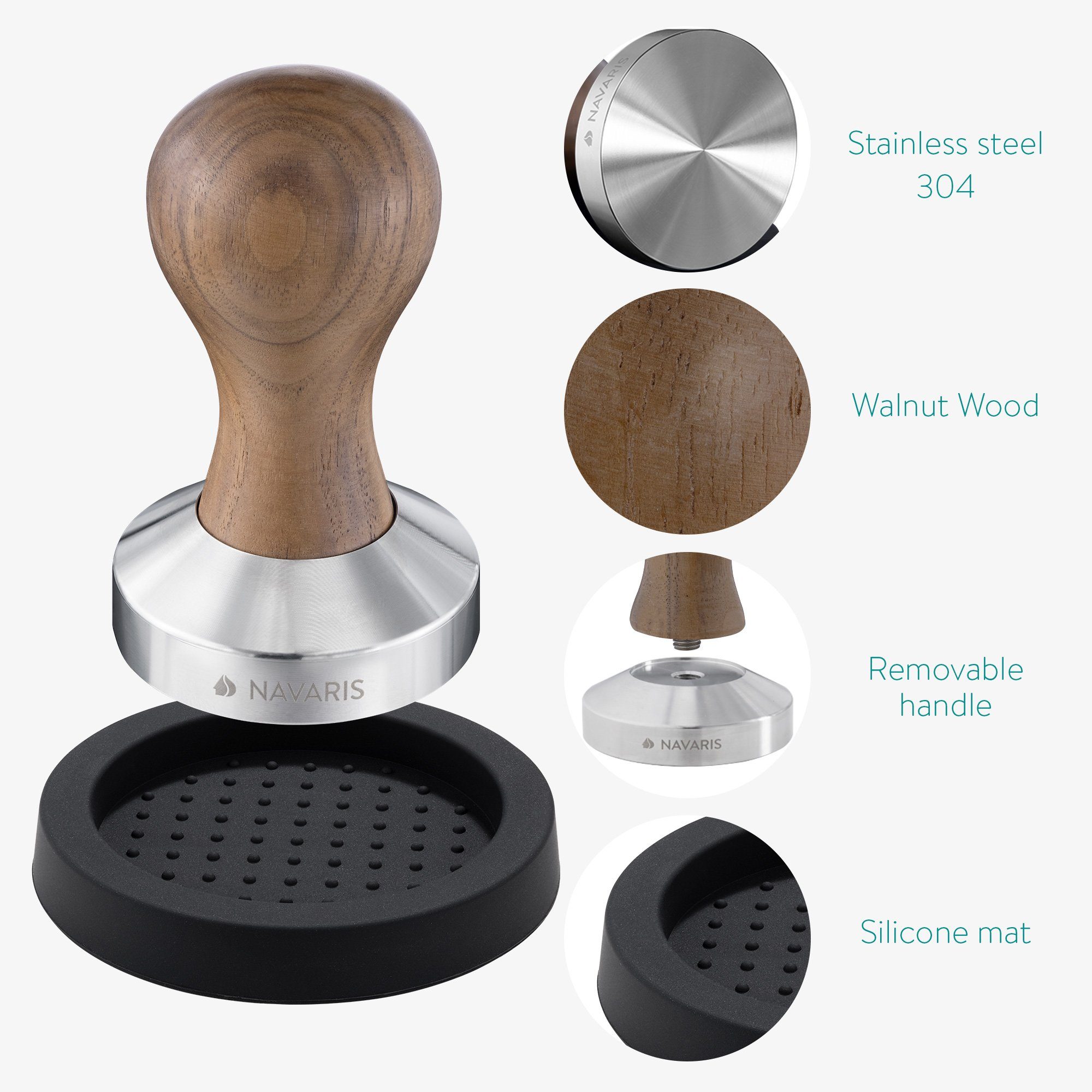 Navaris Druckbrüh-Kaffeemaschine Espresso Tamper für Kaffee 51mm - Stempel Stampfer aus Edelstahl