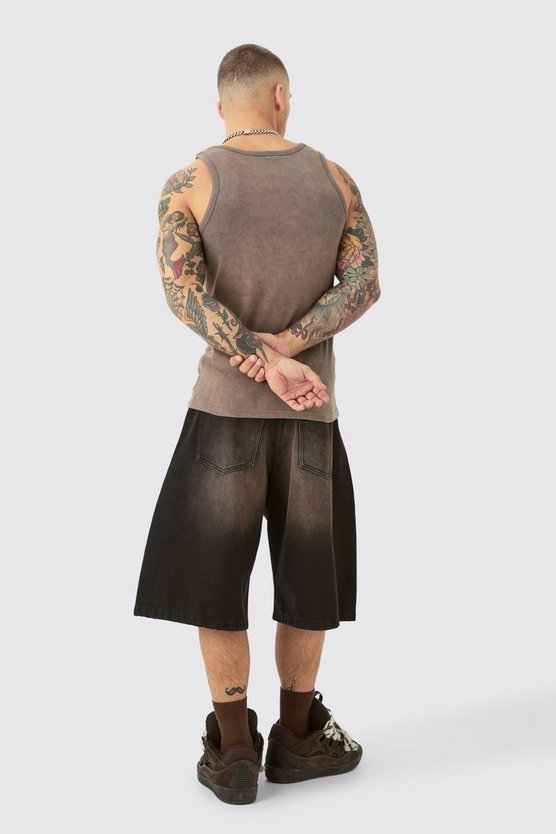 Geripptes Slim-Fit Man Signature Tanktop mit Acid-Waschung