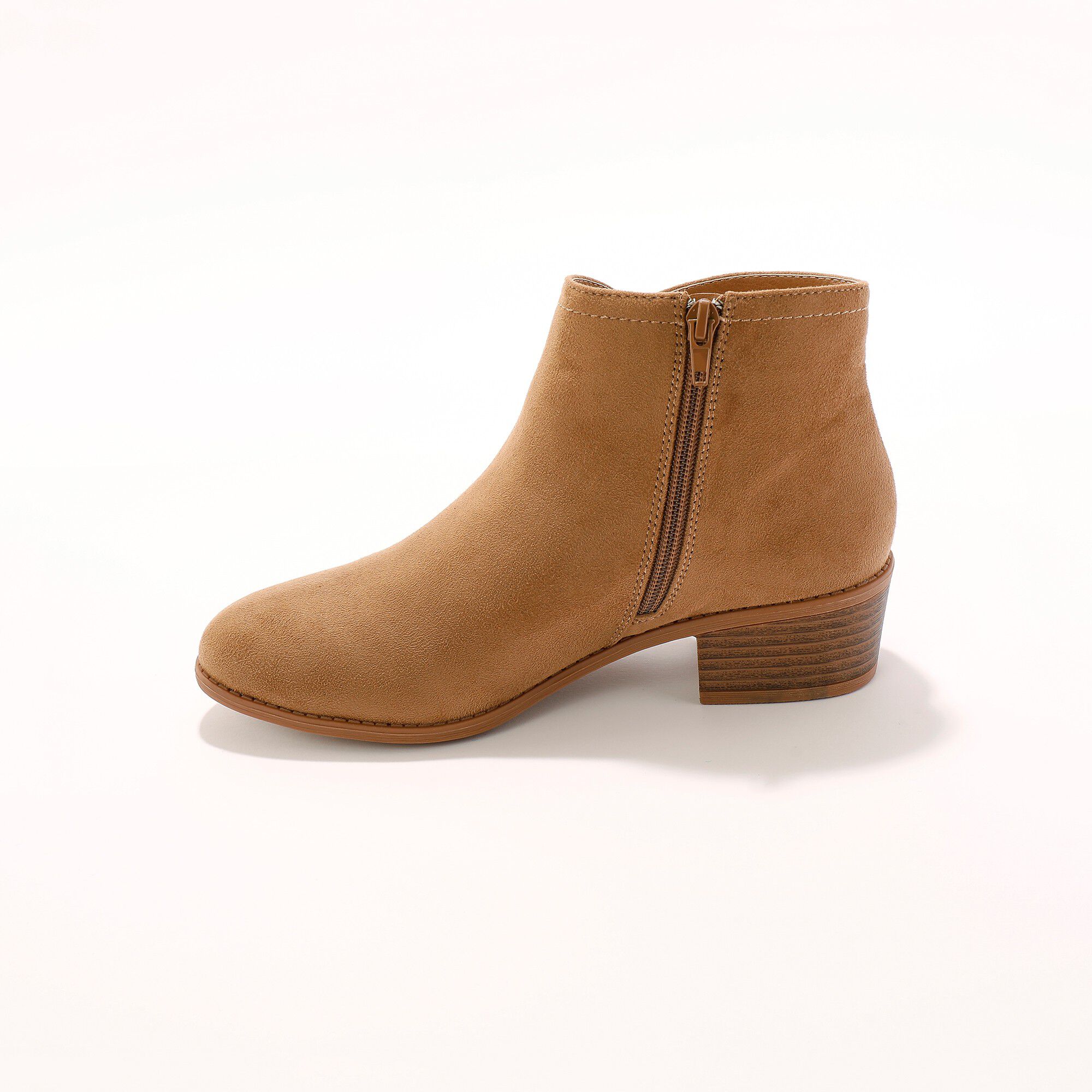 Low-boots zippées à surpiqûres fantaisie effet suédine
