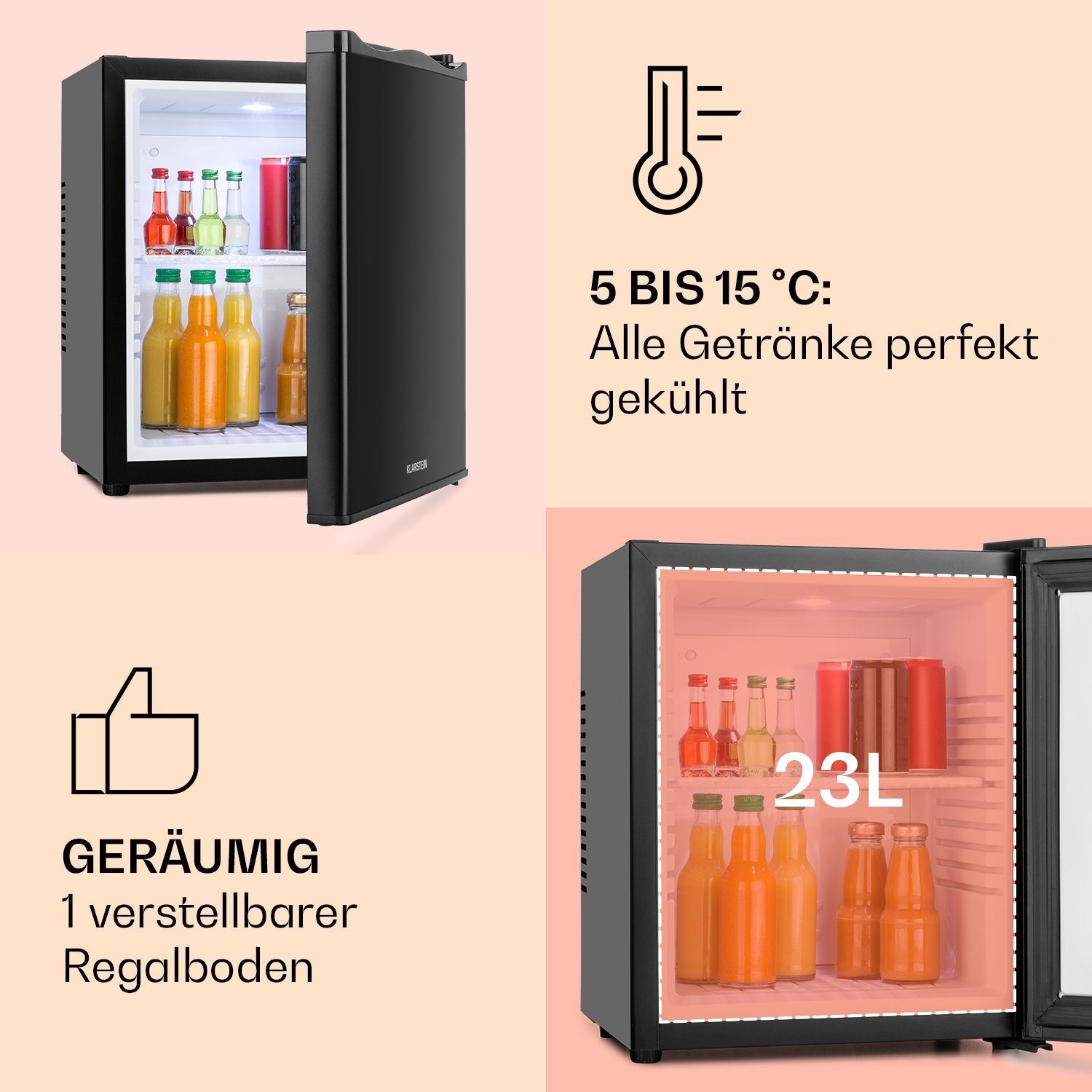 Klarstein Table Top Kühlschrank HEA-MKS-10 10005399A, 47 cm hoch, 38 cm breit, Hausbar Minikühlschrank ohne Gefrierfach klein Kühlschrank Getränke