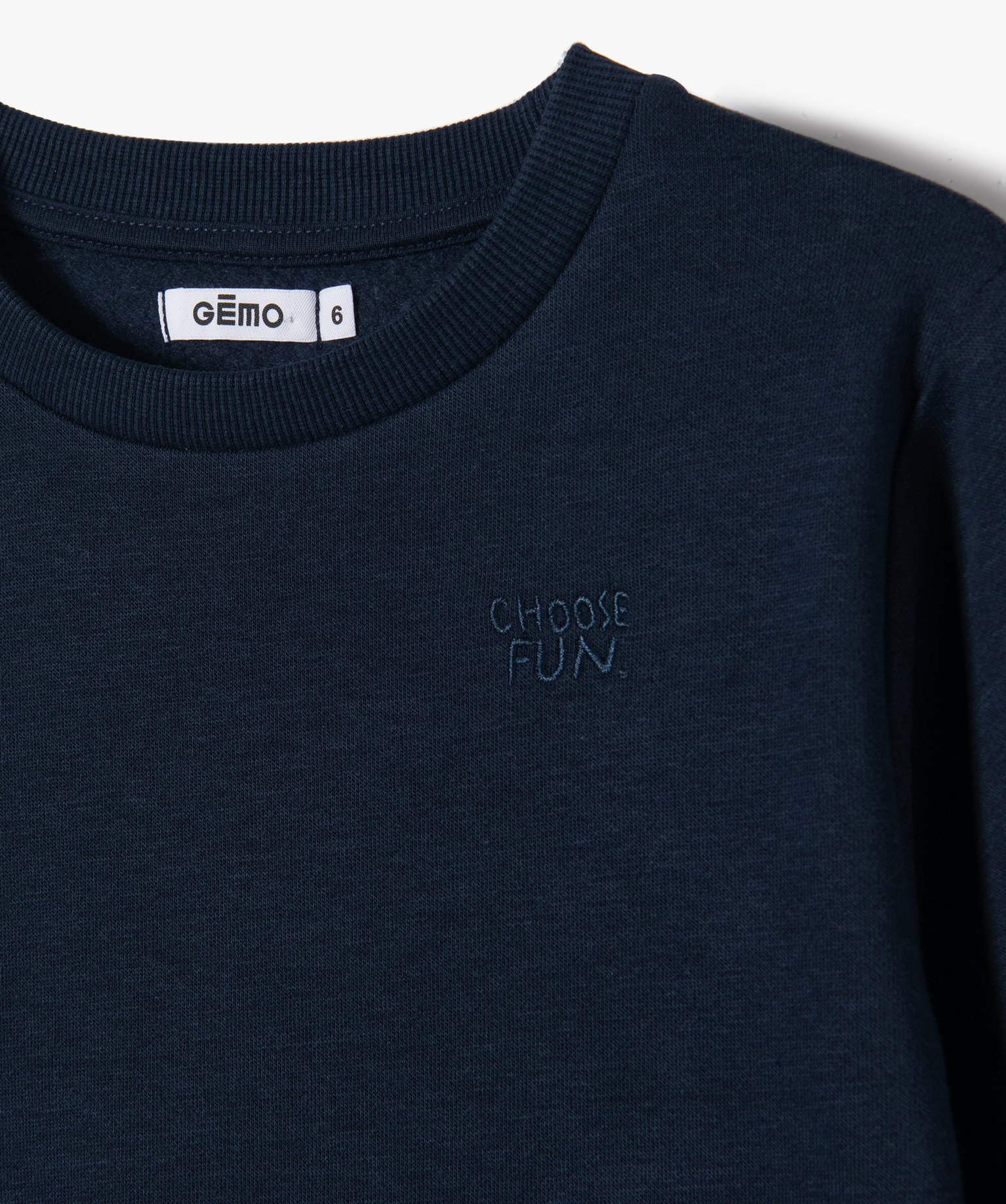 Sweat uni avec broderie poitrine Garçon marine | GEMO