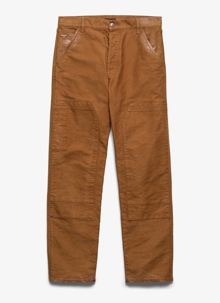 Pantaloni cargo clasici Prada din molesquín cu nasturi din piele.
