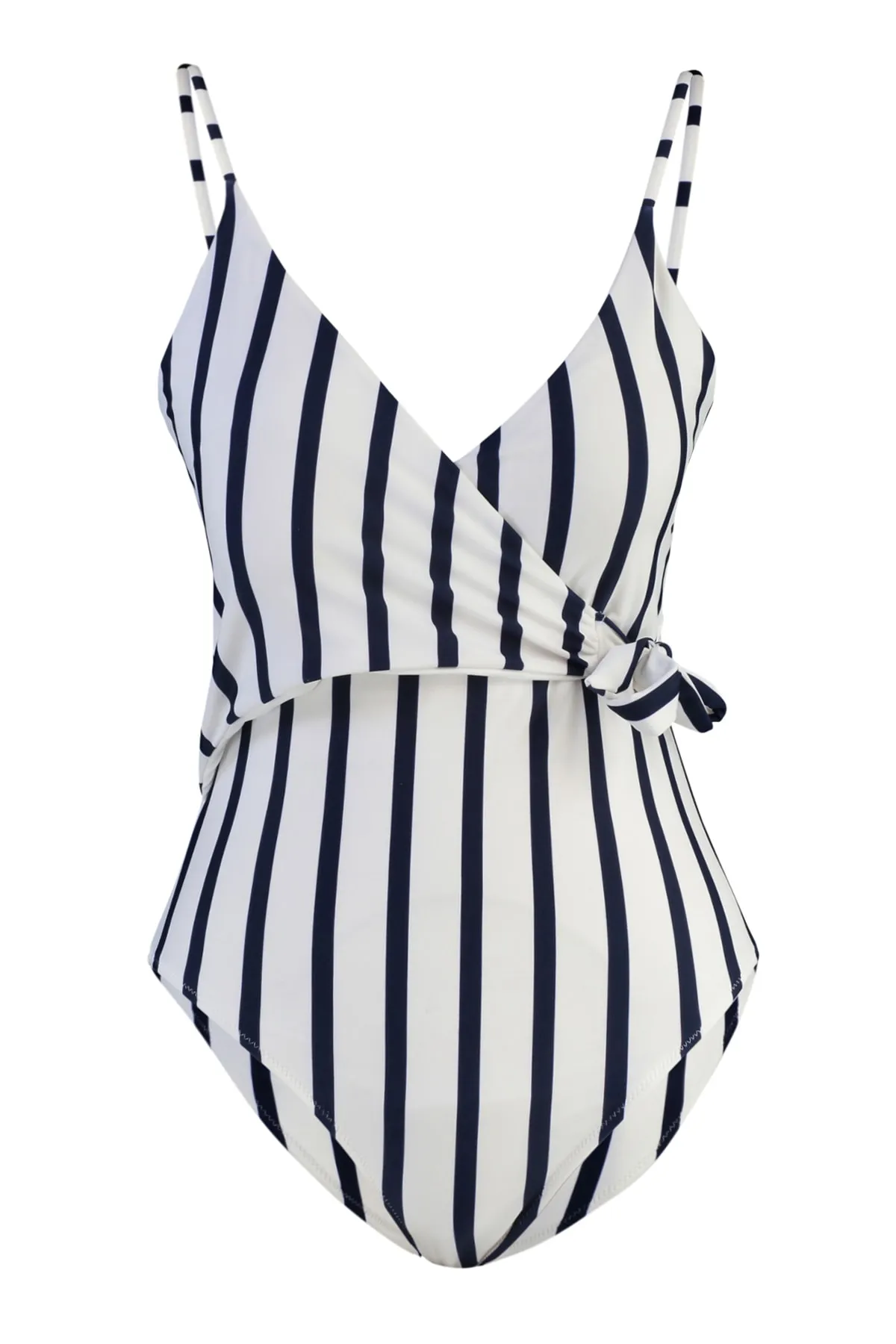 Trendyol Collection  Gestreifter, zweireihiger Badeanzug mit normalem Bein und Bindeband TBESS23MA00195