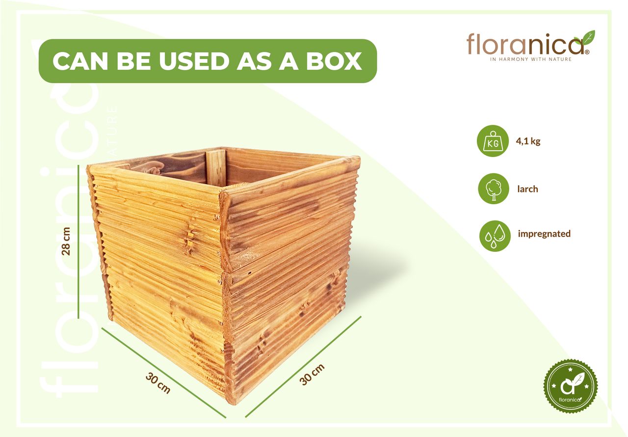 Pemicont Floranica Blumentopf aus Holz Kasten 30cm x 30cm x 285cm Einheimisch Imprägniertes Lärchenholz Schutzhülle für Kräuter Blumen Haus- und Gartendekoration Innen- und Außenbereich EU-Produkt