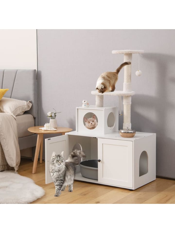 COSTWAY Kratzbaum mit Katzenschrank in Weiß günstig kaufen onesize