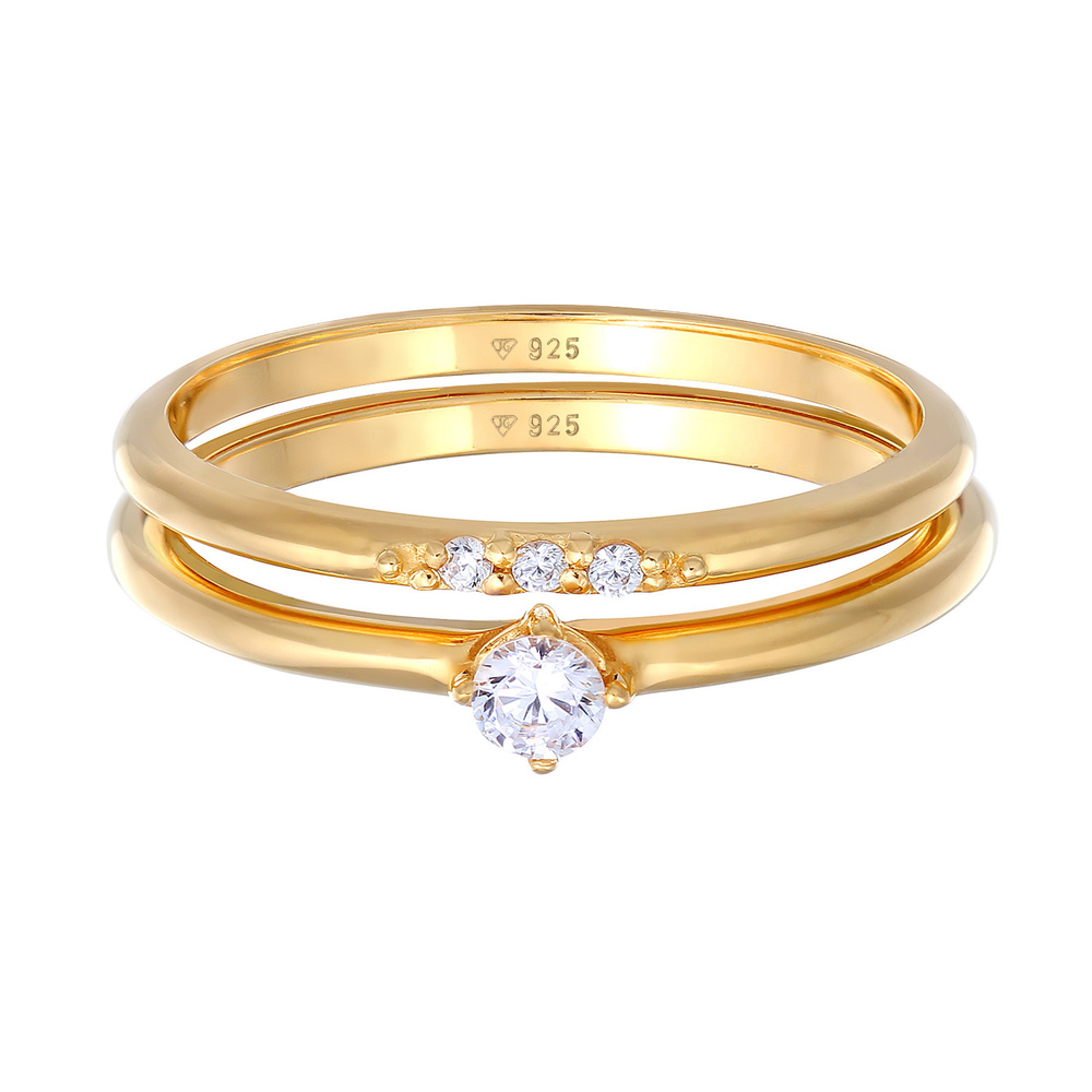 Elli Elli Bague Femmes Set de bagues empilées Solitaire avec des cristaux de zirconium Bague