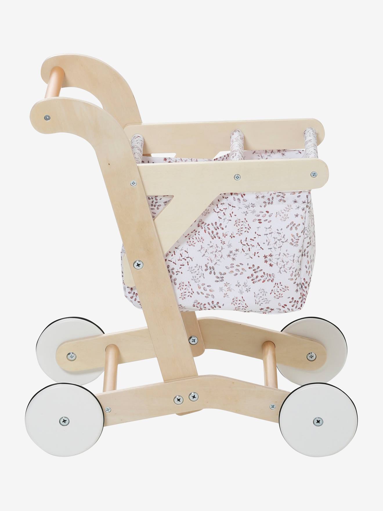 Chariot de courses en tissu et bois FSC® beige moyen uni avec decor