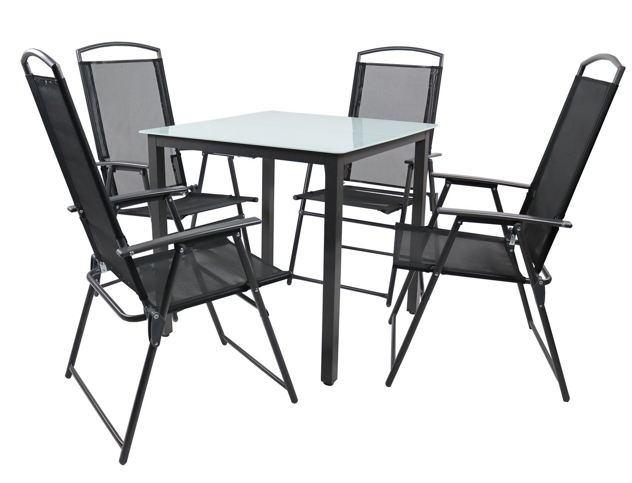 VCM 5-tlg Gartenmöbel Sitzgruppe Gartenmöbel Glas Tisch Stühle Hochlehner Set 80 Mattglas