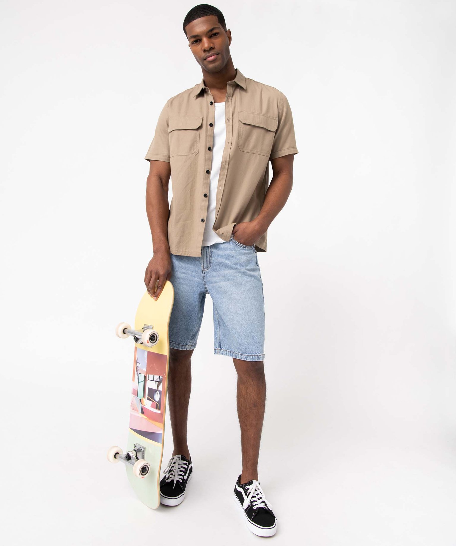 Bermuda en jean homme en denim délavé bleach | GEMO