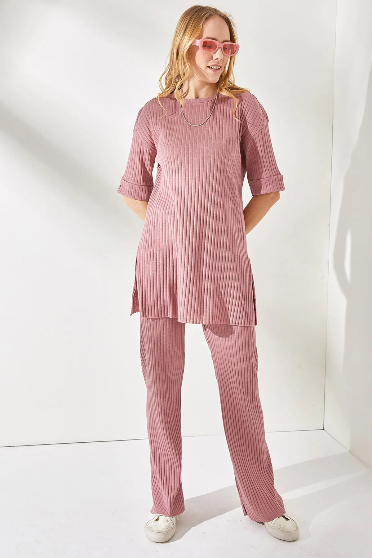 Olalook  Damen Dusty Rose Kurzarm Unterteil Top Lycra Set TKM-19000191