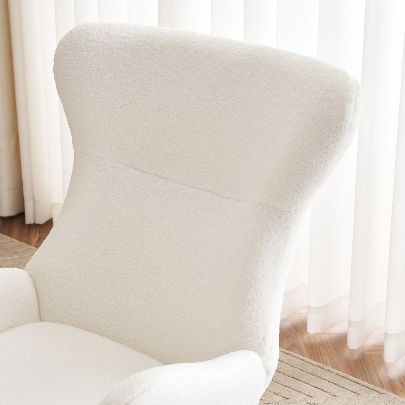 FUROKOY Schaukelstuhl Teddy-Samt-Einzelsofastuhl mit hoher Rückenlehne,Freizeitschaukelstuhl, Schaukelsessel 68x96x90cm, verstellbare Rückenlehne, Schwarz