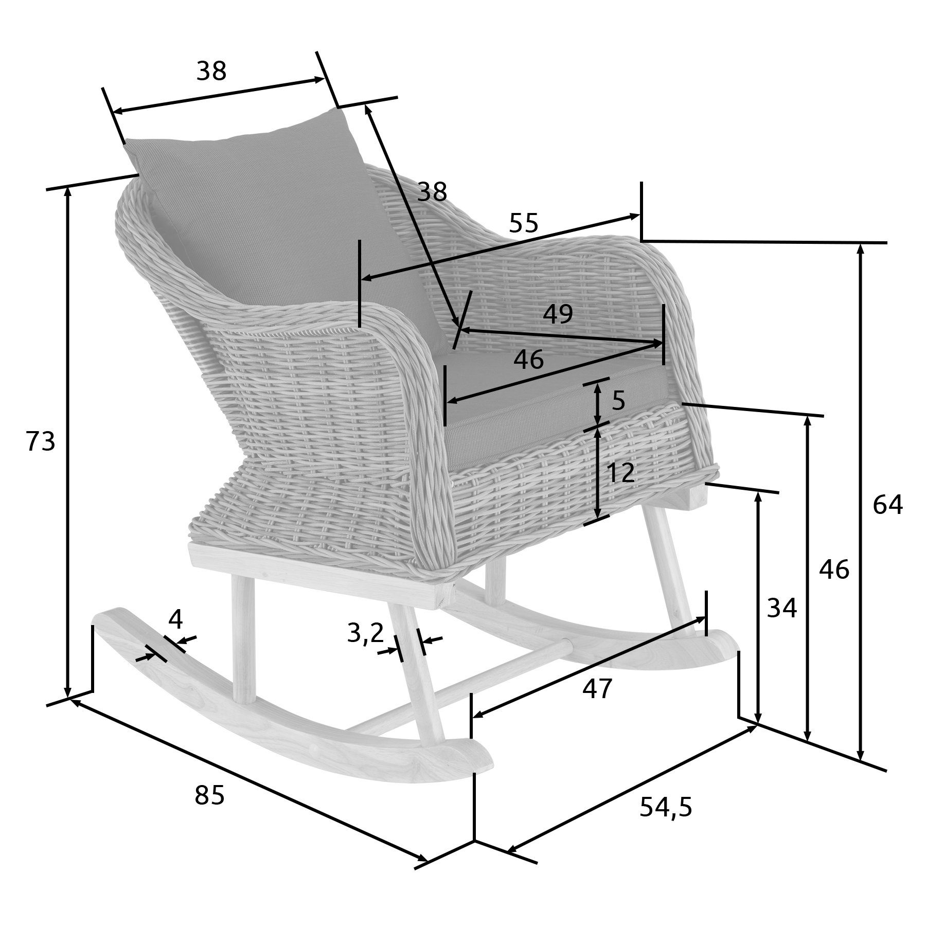 tectake Schaukelstuhl Rovigo (1er, 1 St), Pflegeleicht