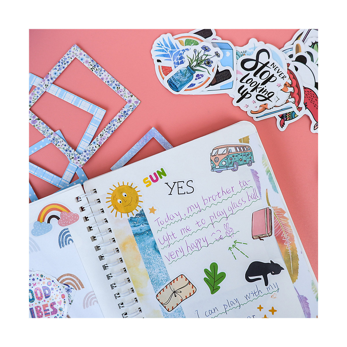 frler Journal Notizbuch Tagebuch Scrapbooking Set mit Aufkleber Schablonen Notizbücher für Kinder