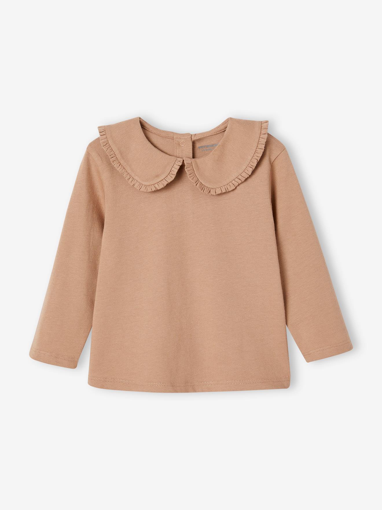 T-shirt manches longues bébé col claudine beige clair